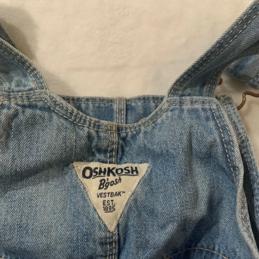 OshKosh B'gosh 18 months Baby Girls Denim Overall Dress Patchwork Blue Red White
